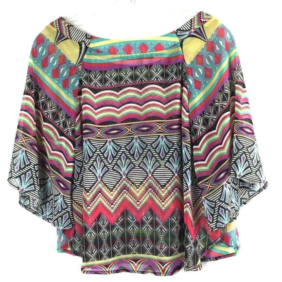 Karlie‎ Top Womens Small Sheer Batwing Sleeves Boho Crop Blouse - Picture 2 of 6